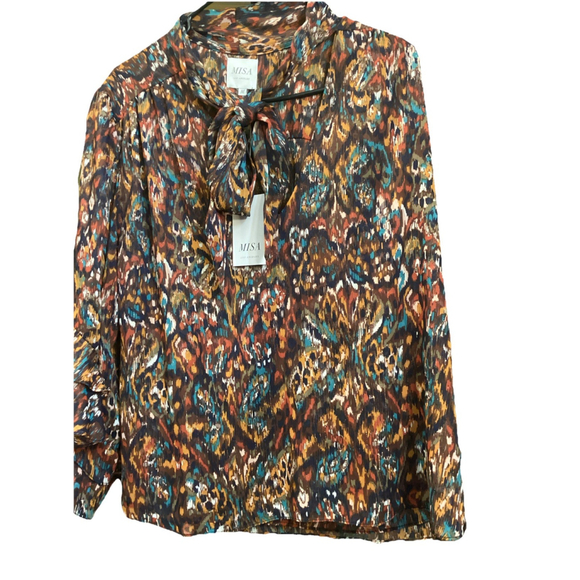 Misa Of Los Angeles Tops - MISA Los Angeles Lulu Top in Libra Fleur Chiffon Blouse Size M Luxury Abstract